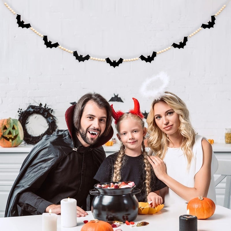 DAZONGE Halloween Decorations Indoor/Outdoor  Wood Felt Bats Bead Garland Banner for Halloween Decor  Farmhouse Bats Garland Decorations for Fireplace Mantle Walls - Image 4